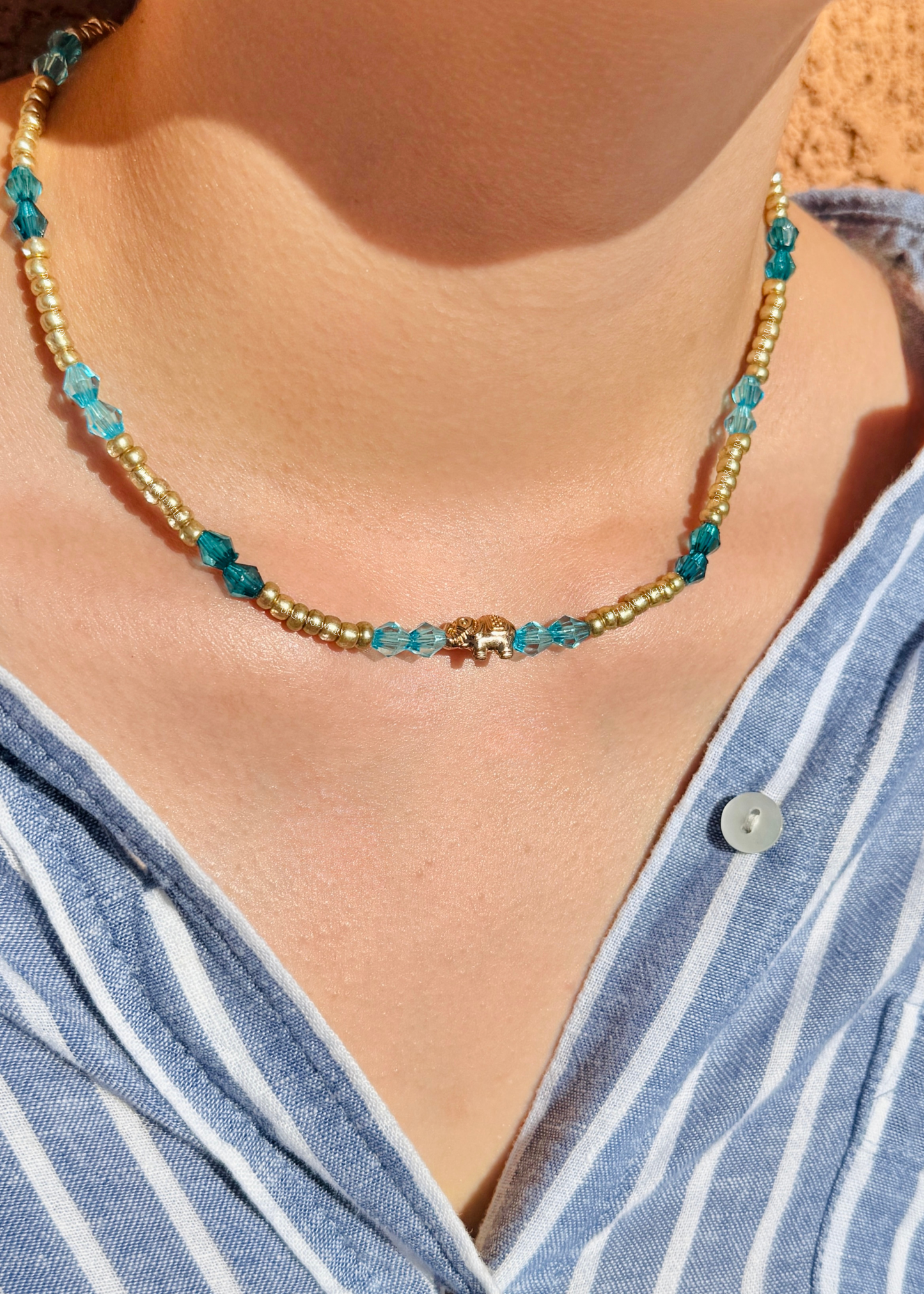 Beachy Blue Lucky Elephant Necklace