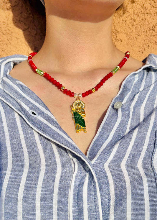 St. Jude Crystal Red Beaded Necklace + Bracelet Set