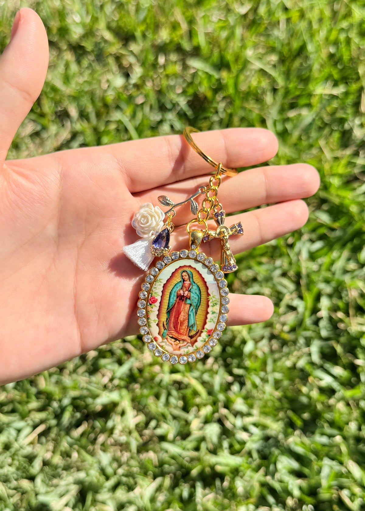 Our Lady Of Guadalupe Image Keychain–Crystal Purple