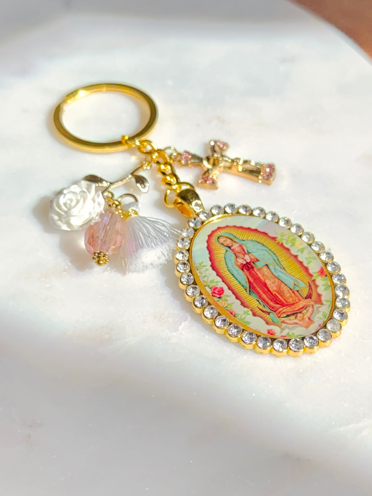Our Lady Of Guadalupe Image Keychain–Pink