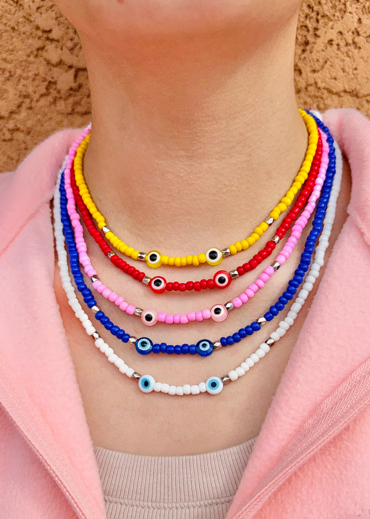 Evil Eye Glass Seed Beaded Necklace