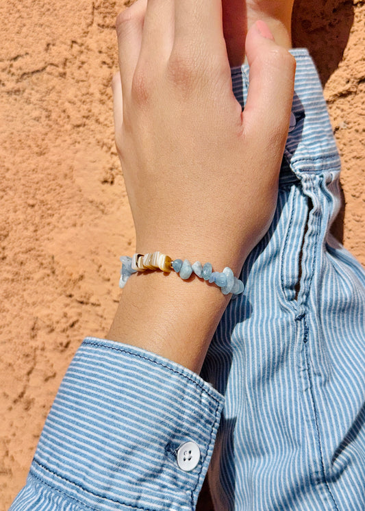Mother of Pearl & Amazonite Aquamarine Beaded Bracelet