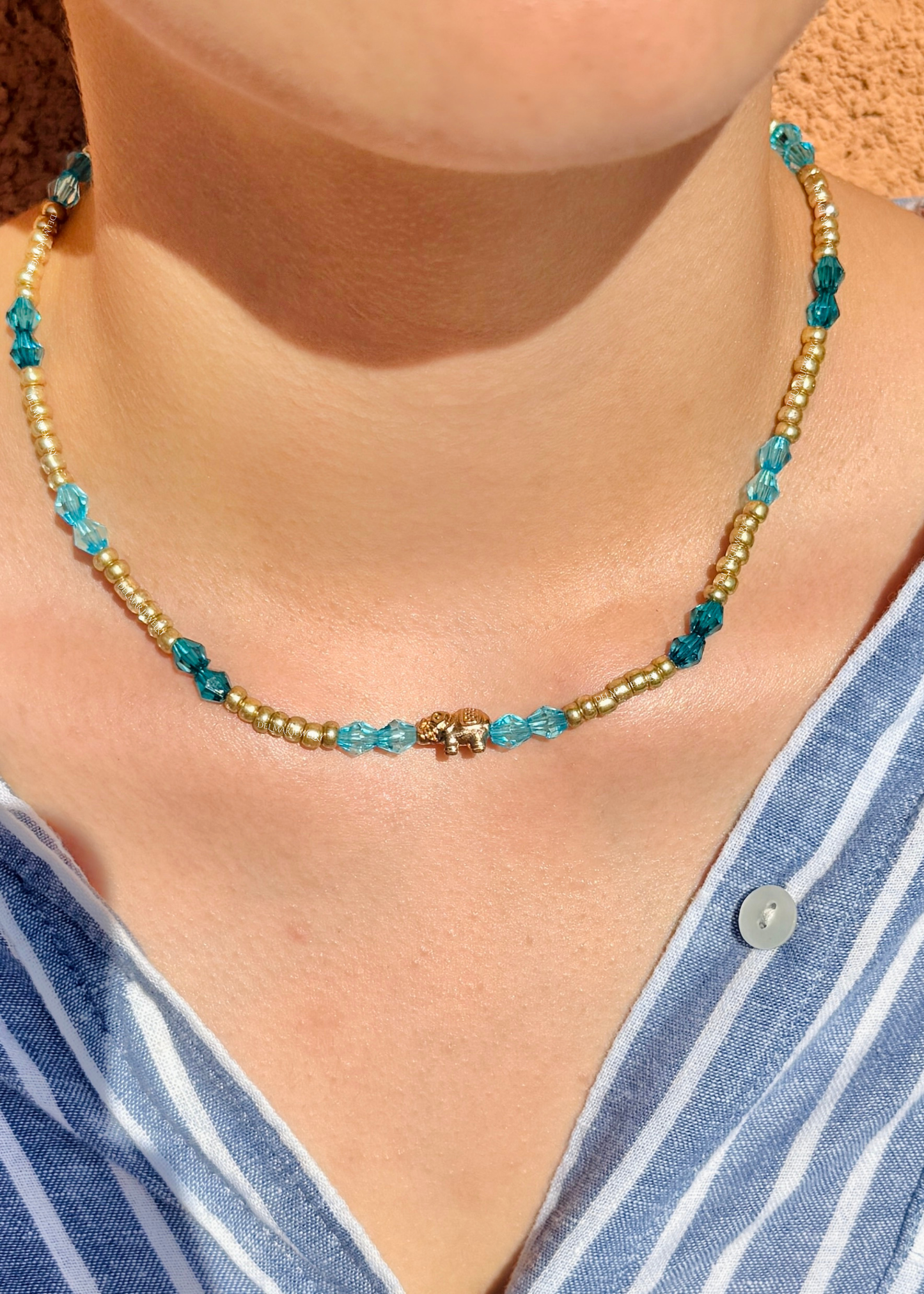 Beachy Blue Lucky Elephant Necklace