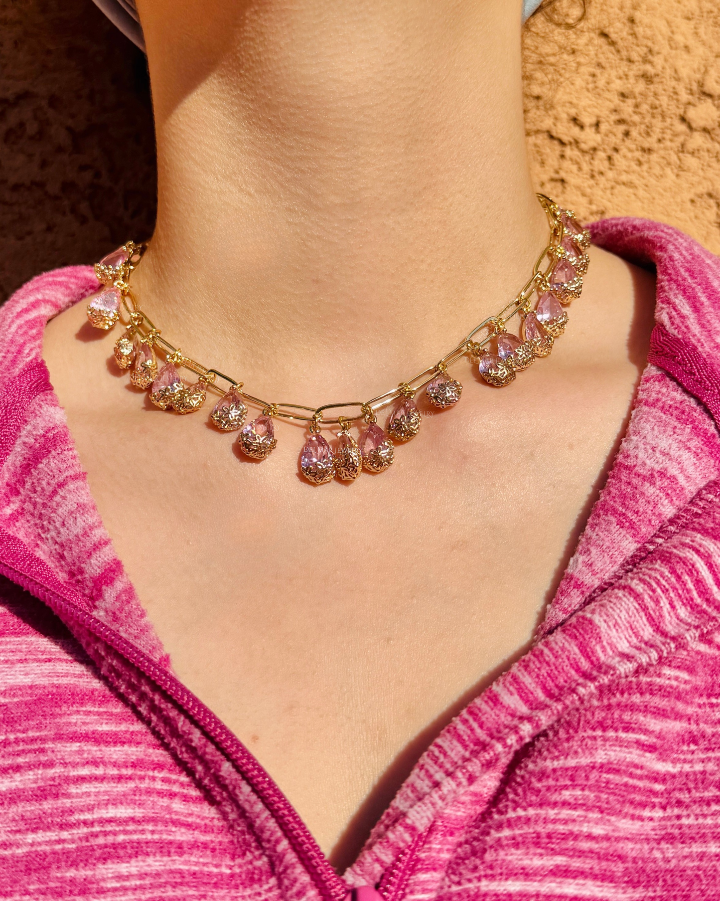 Fancy Pink Crystal Teardrop Statement Necklace