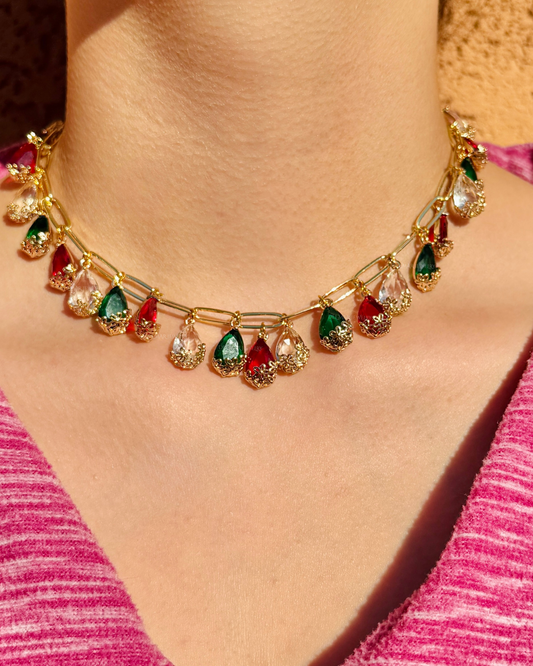 Elegancy Chained Crystal Teardrop Necklace