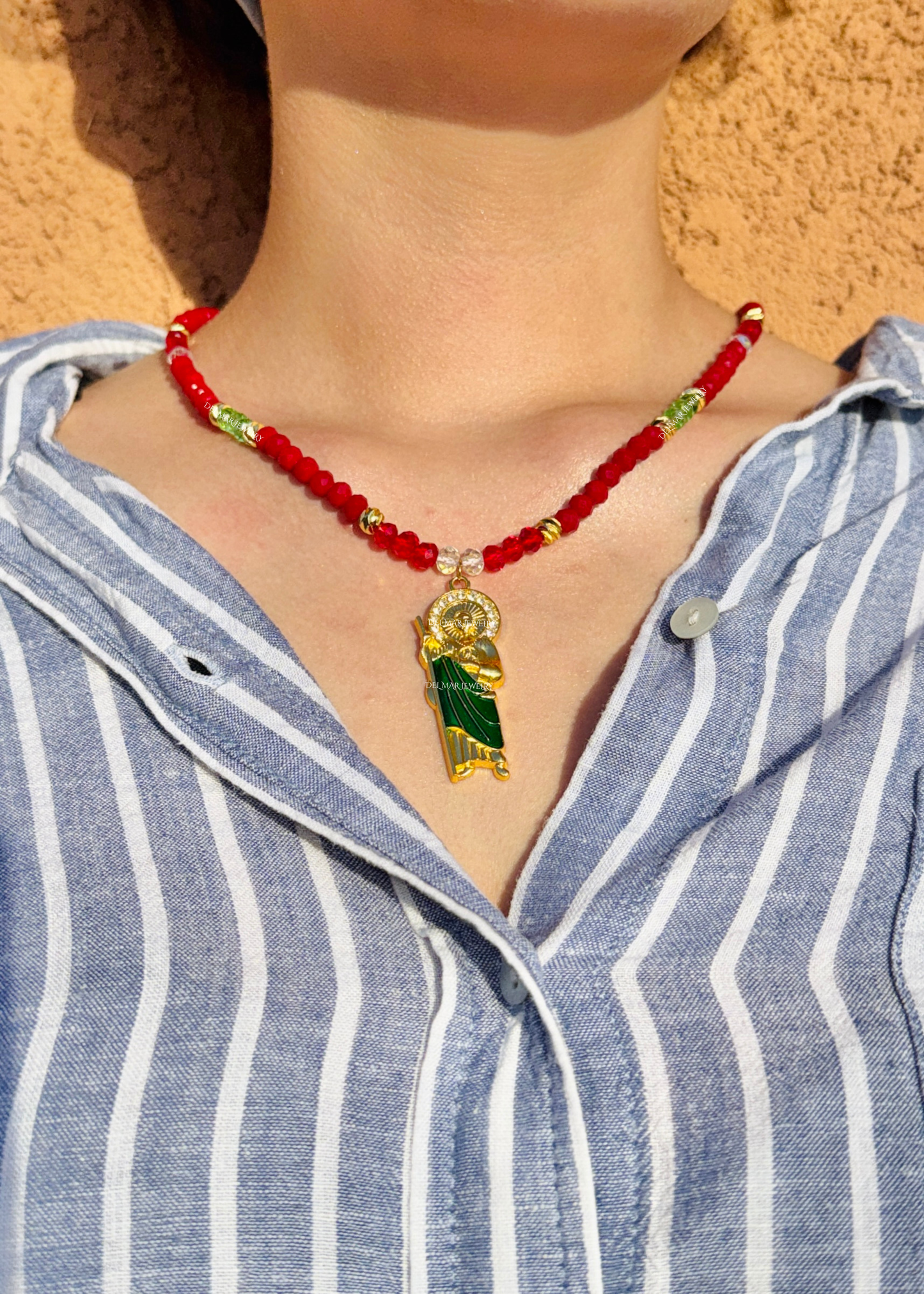 St. Jude Crystal Red Beaded Necklace + Bracelet Set