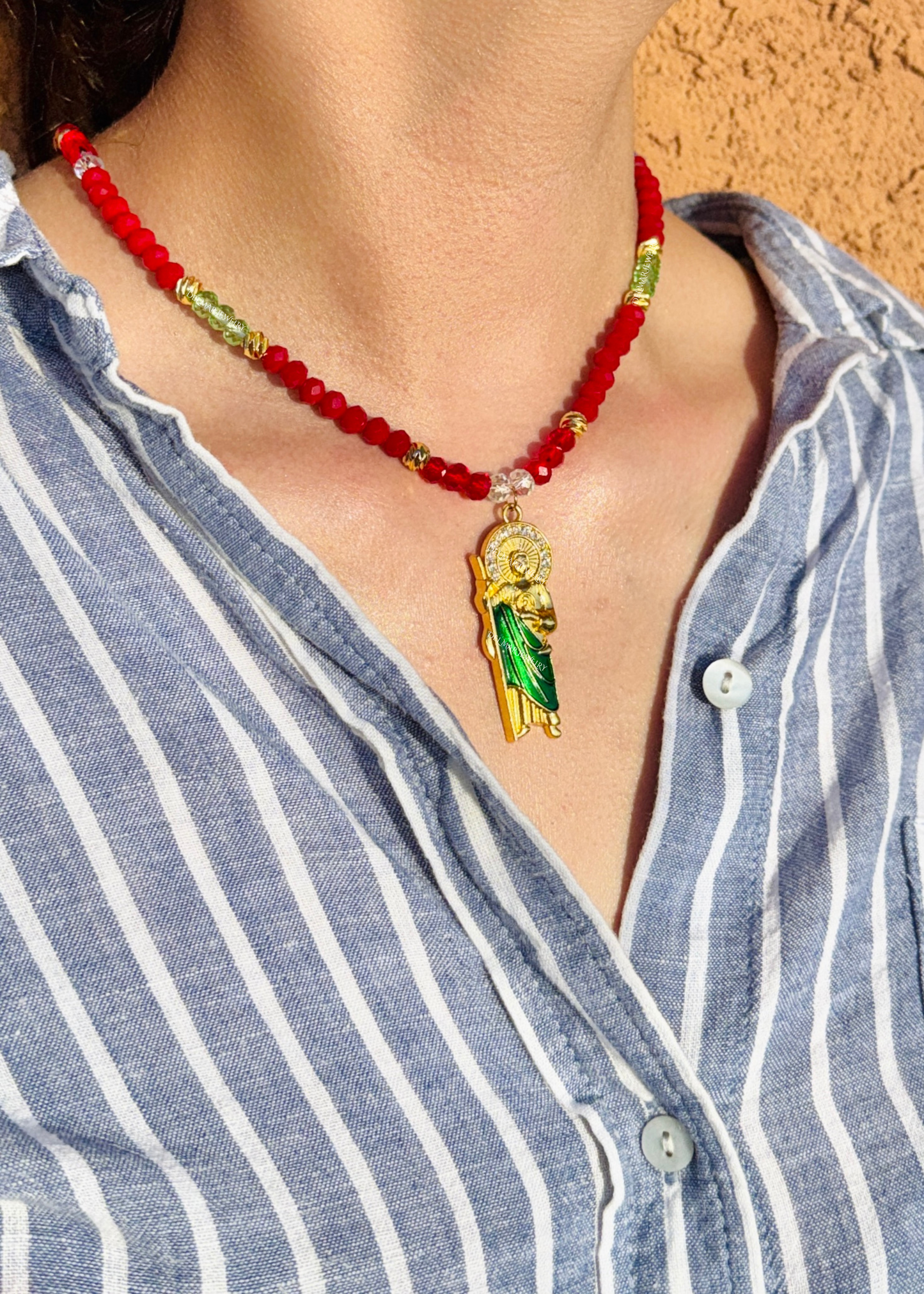 St. Jude Crystal Red Beaded Necklace + Bracelet Set