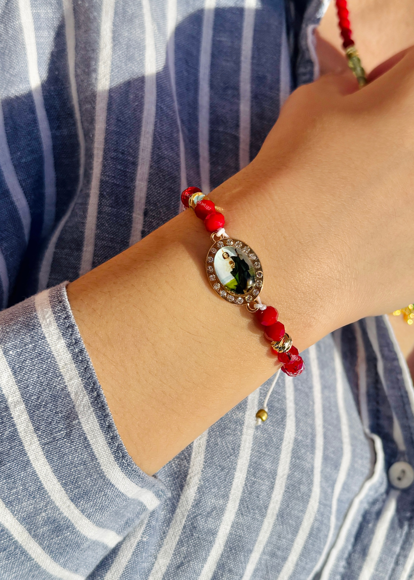 St. Jude Crystal Red Beaded Necklace + Bracelet Set