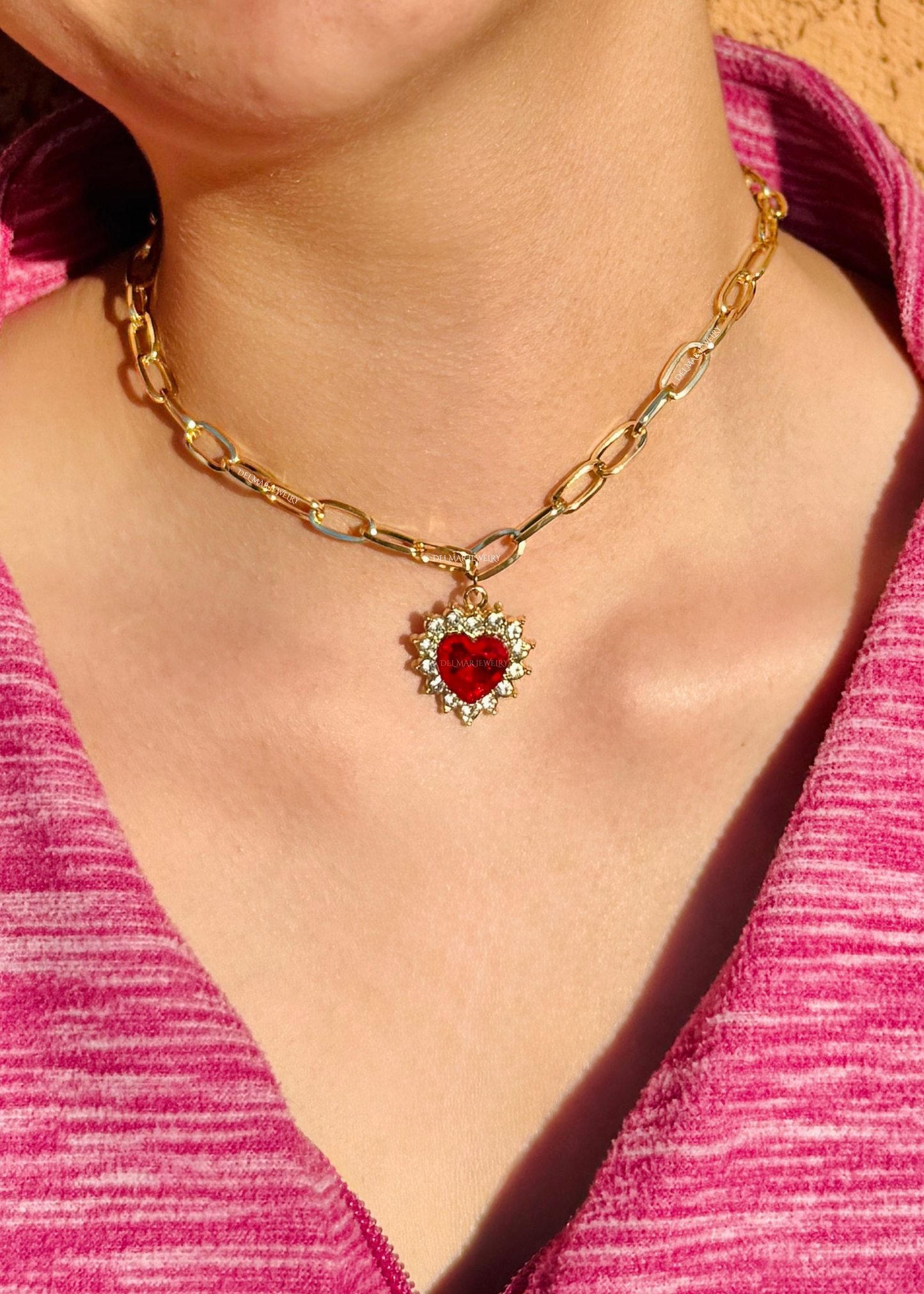 Ruby Red Chained Necklace
