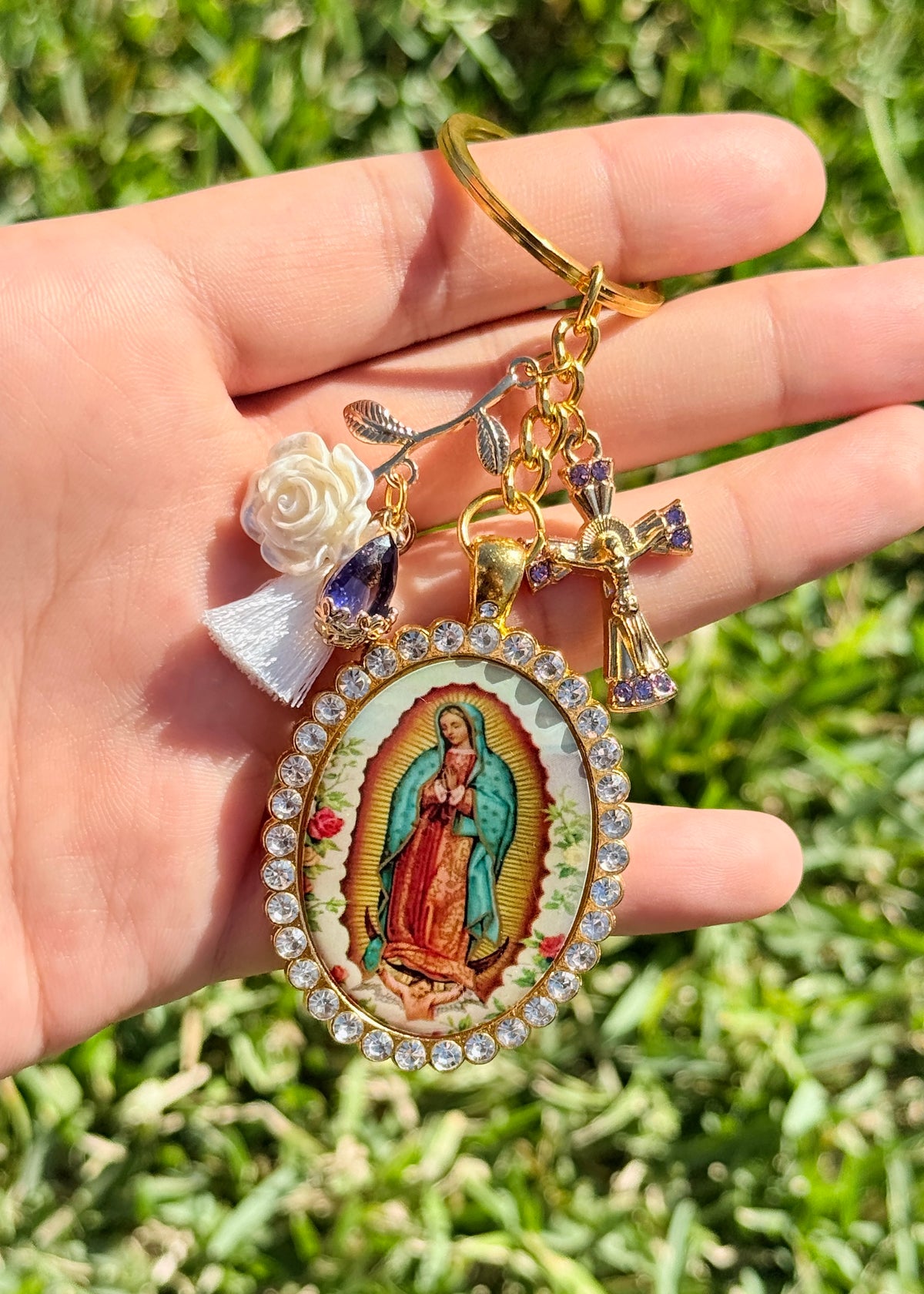 Our Lady Of Guadalupe Image Keychain–Crystal Purple