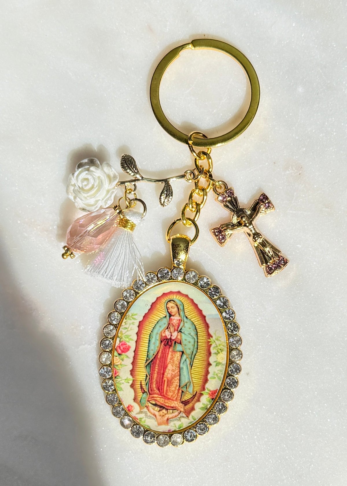 Our Lady Of Guadalupe Image Keychain–Pink