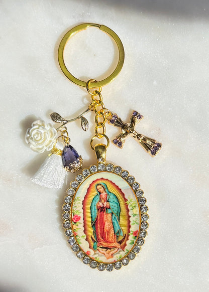 Our Lady Of Guadalupe Image Keychain–Crystal Purple