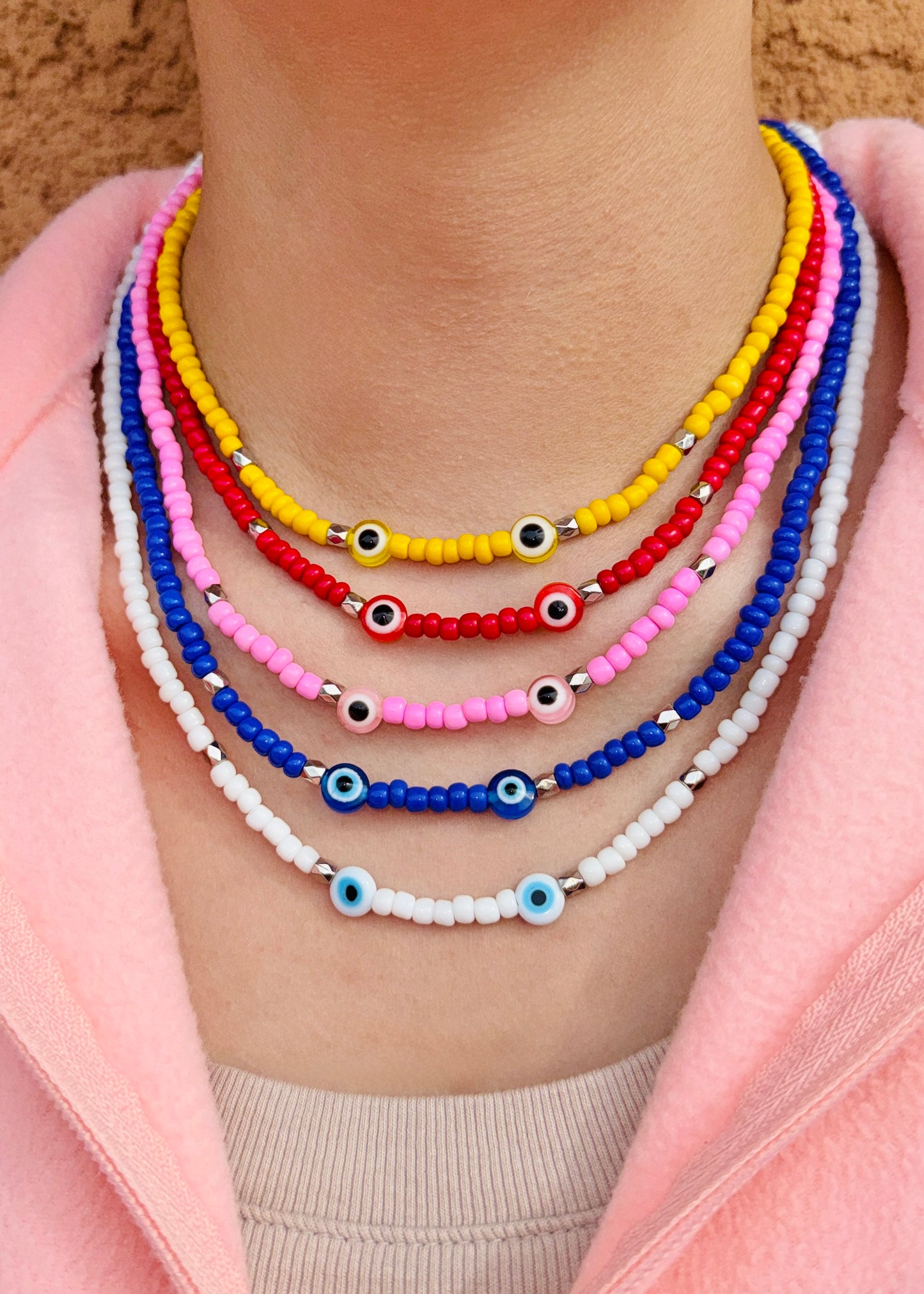 Evil Eye Glass Seed Beaded Necklace