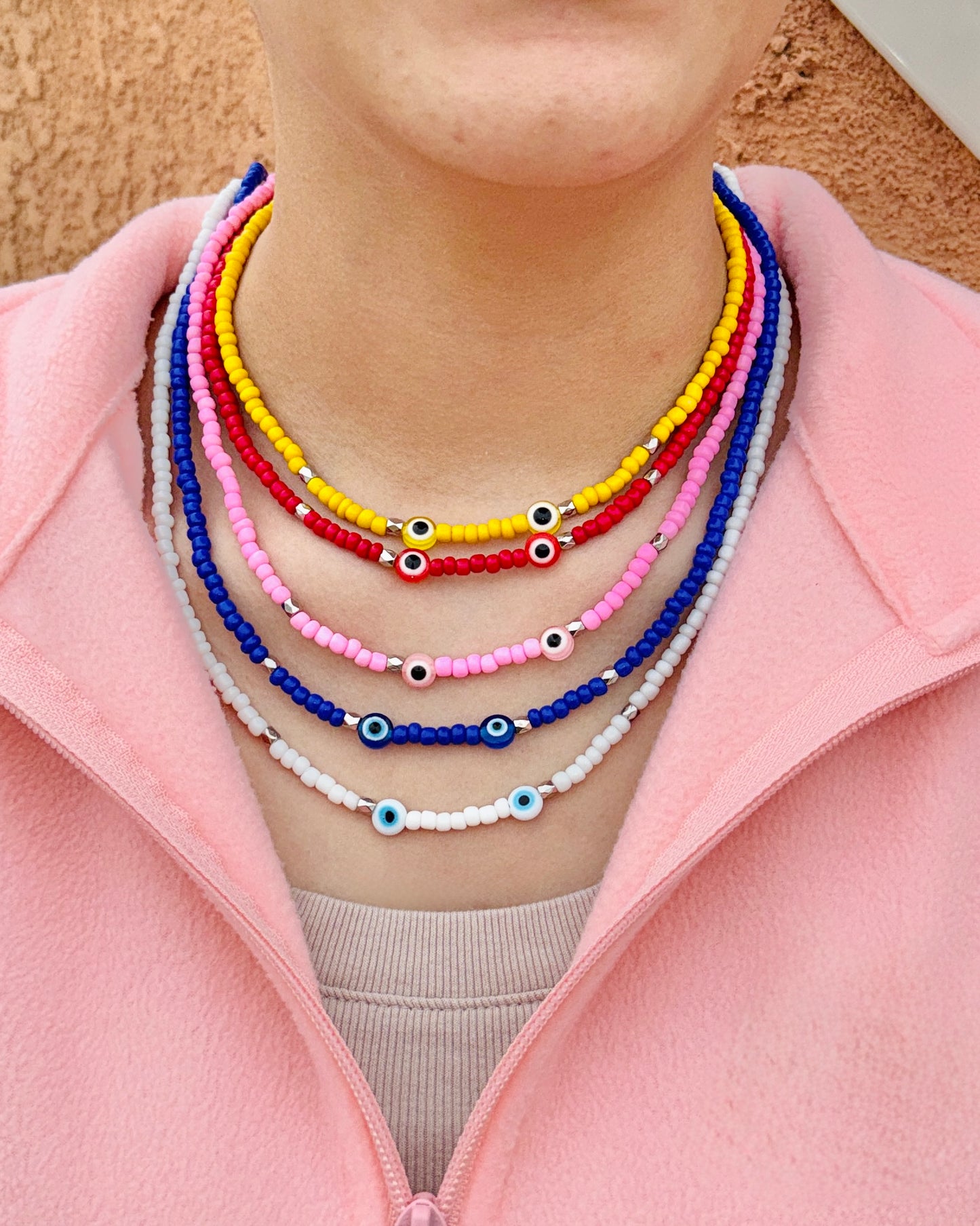 Evil Eye Glass Seed Beaded Necklace