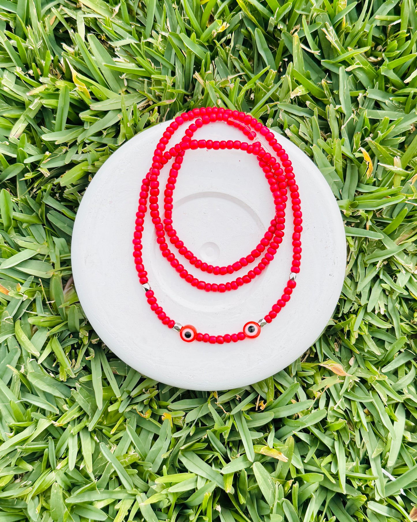 Evil Eye Glass Seed Beaded Necklace