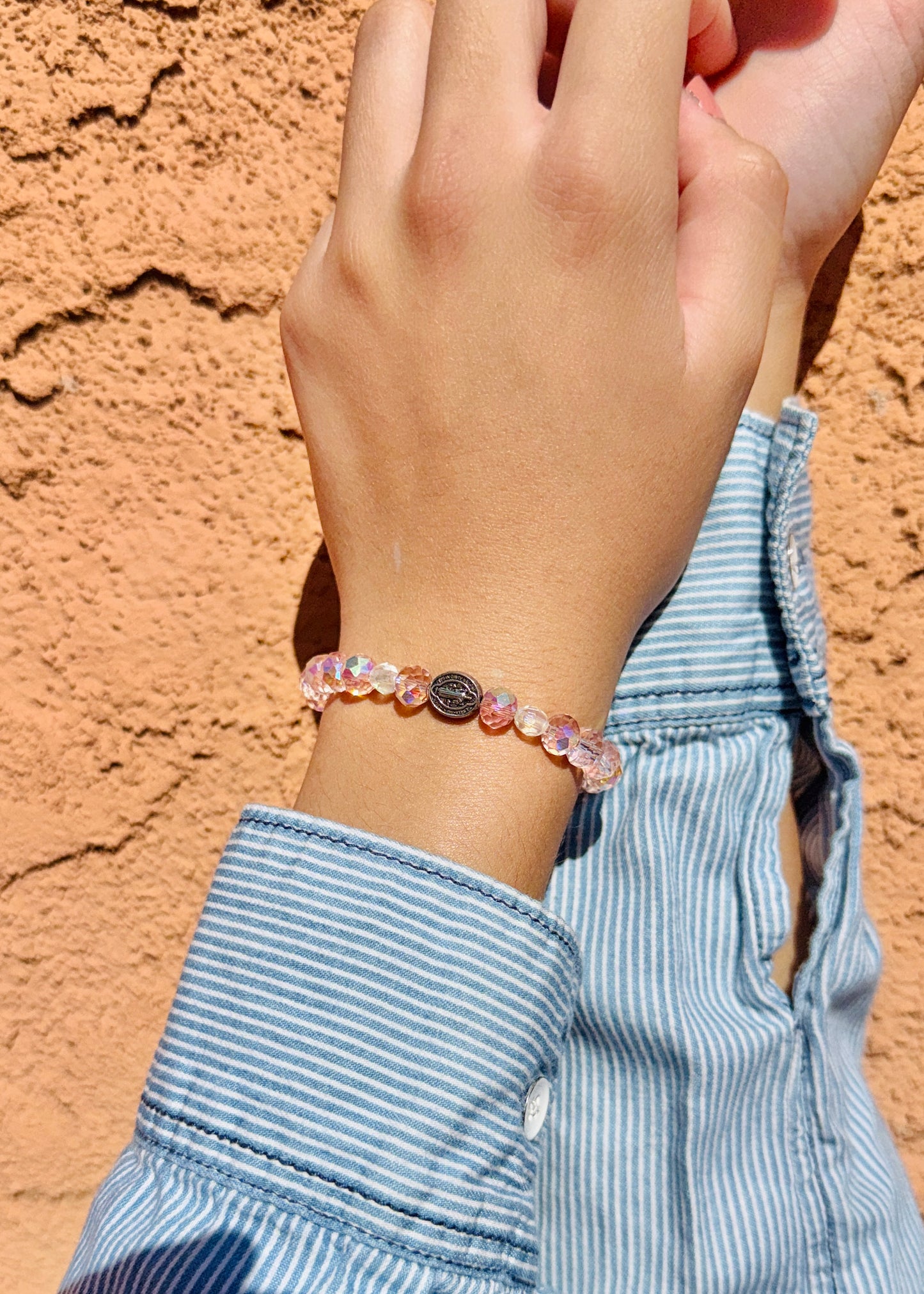 Crystals Pink Saint Benedict Beaded Bracelet