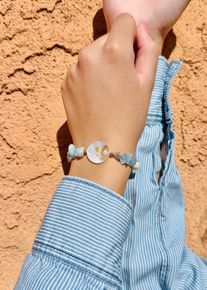 Beauty of Sea—Mother of Pearl & Amazonite Aquamarine Beaded Bracelet