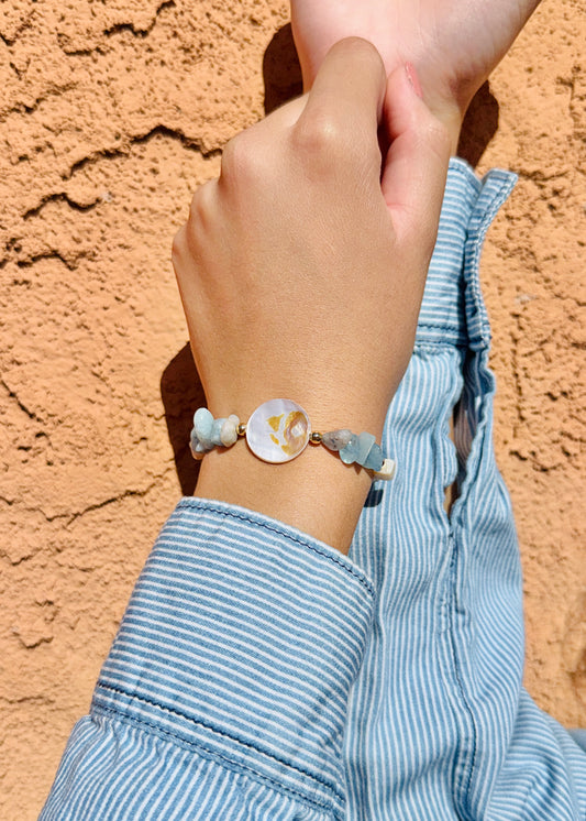 Beauty of Sea—Mother of Pearl & Amazonite Aquamarine Beaded Bracelet