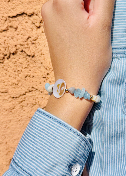 Beauty of Sea—Mother of Pearl & Amazonite Aquamarine Beaded Bracelet