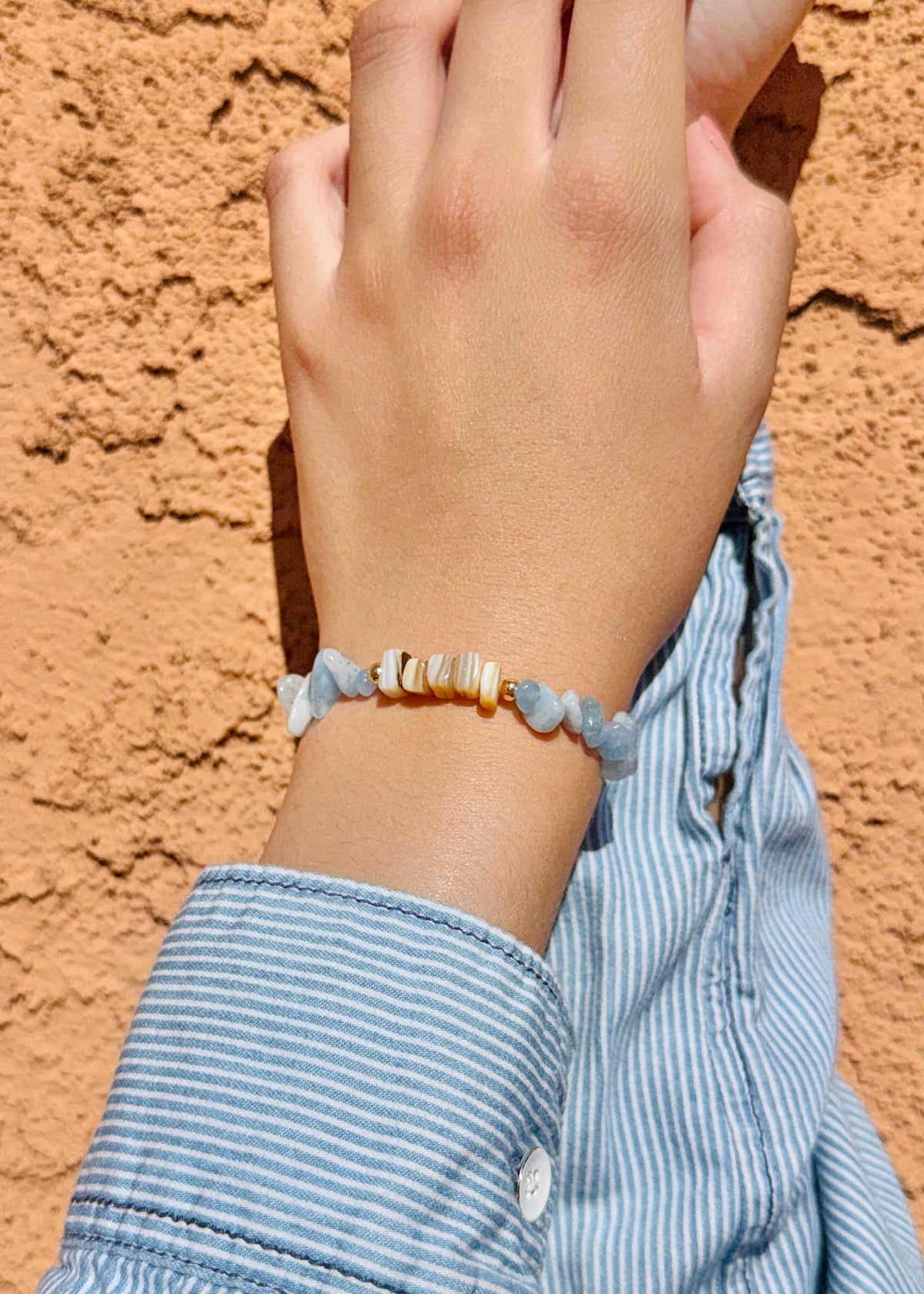 Mother of Pearl & Amazonite Aquamarine Beaded Bracelet