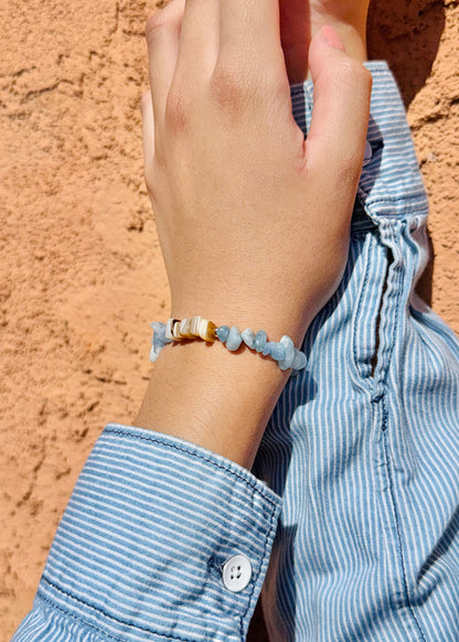 Mother of Pearl & Amazonite Aquamarine Beaded Bracelet