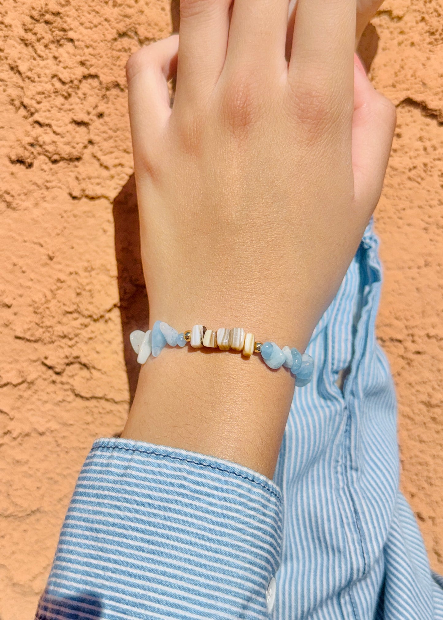 Mother of Pearl & Amazonite Aquamarine Beaded Bracelet