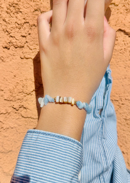 Mother of Pearl & Amazonite Aquamarine Beaded Bracelet